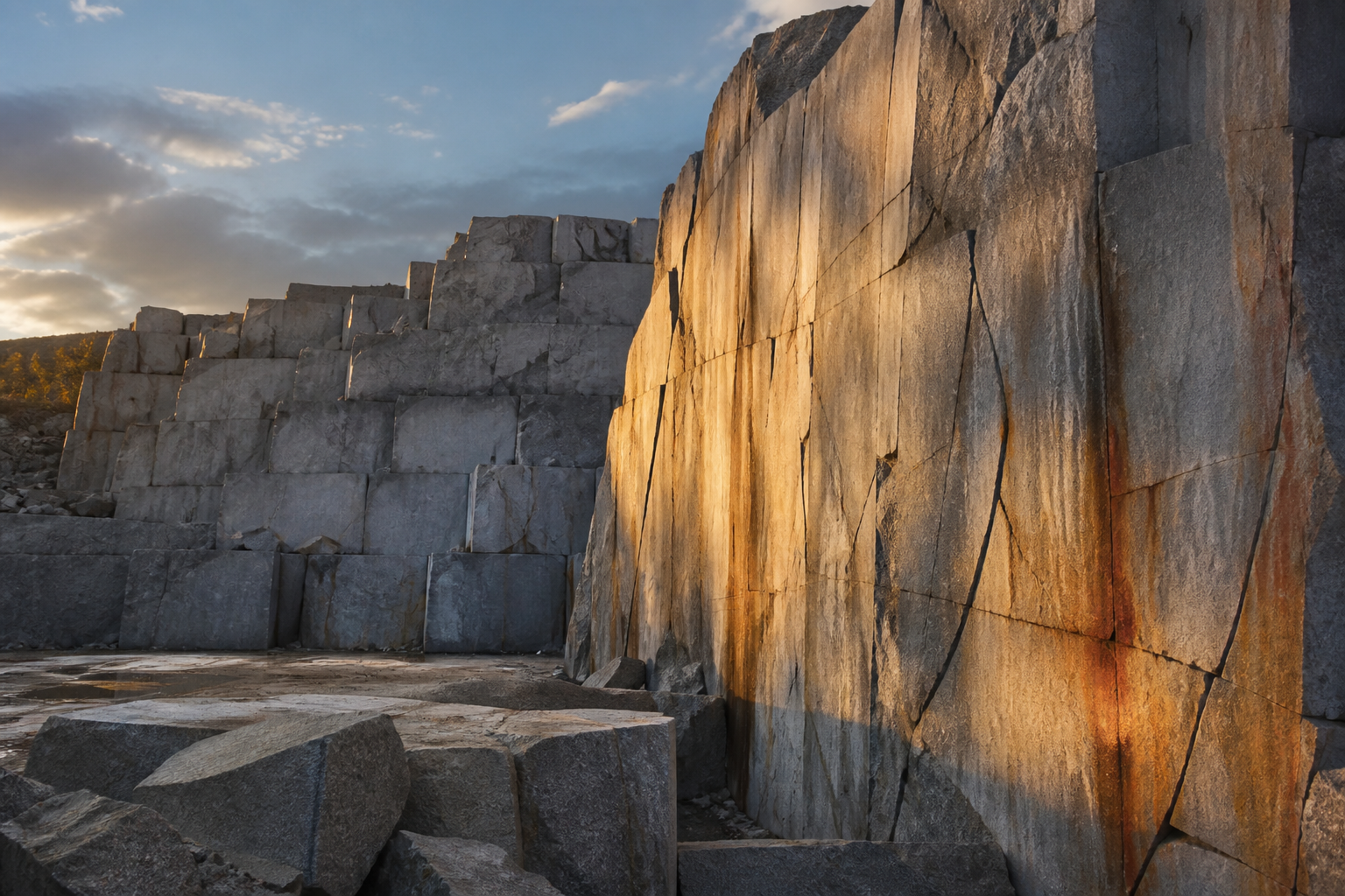 Quarry wall cut in side light
